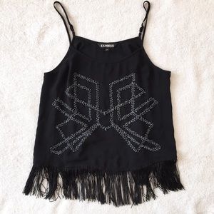 Express black fringe detail adorned top